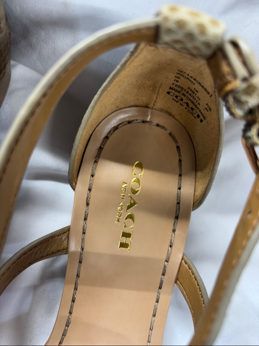 Coach Turnlock Leather Sandals Ingrid Nat embossed T strap Snake Print Gladiator - Picture 5 of 14